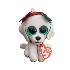 Ty Beanie Boos Key Clip SUGAR the White Christmas Holiday Dog 3-4” GUC